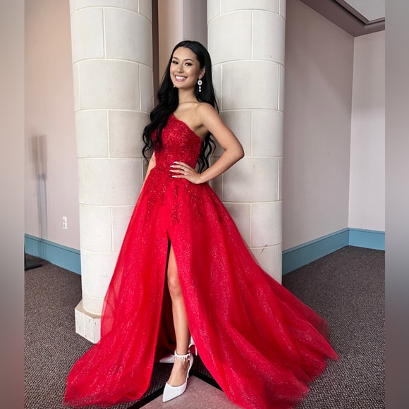 Red Jovani One Shoulder Gown - Picture 1 of 4